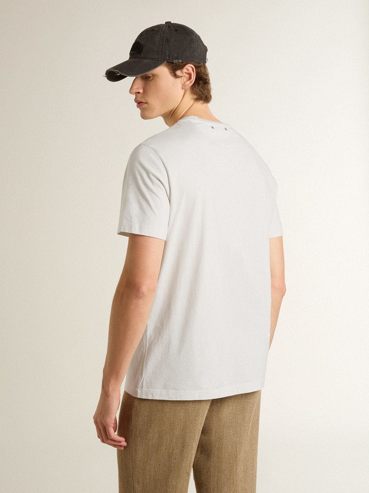 Men's white cotton T-shirt with green print - 4