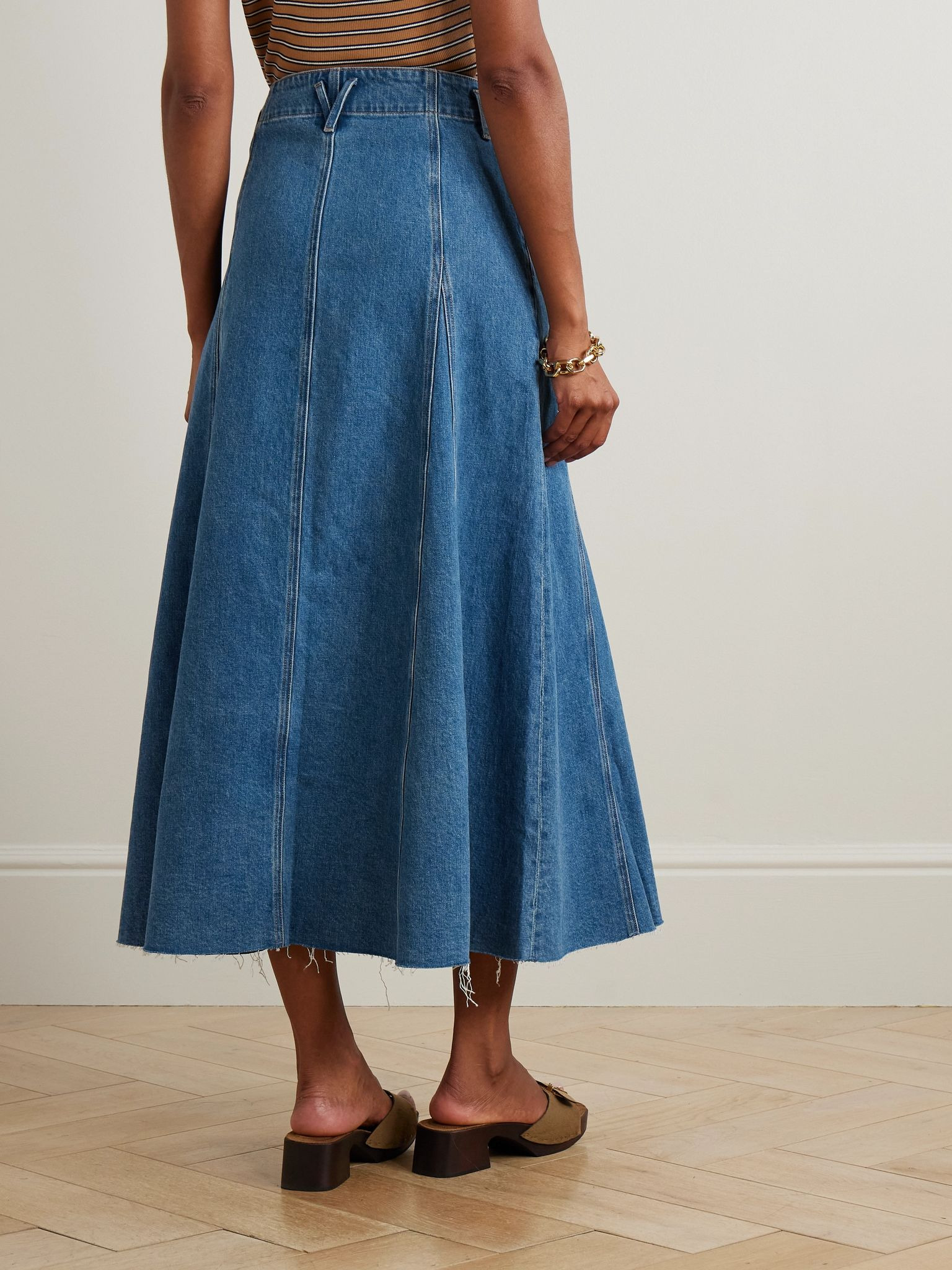 Alix panelled frayed denim midi skirt Mid denim - 3