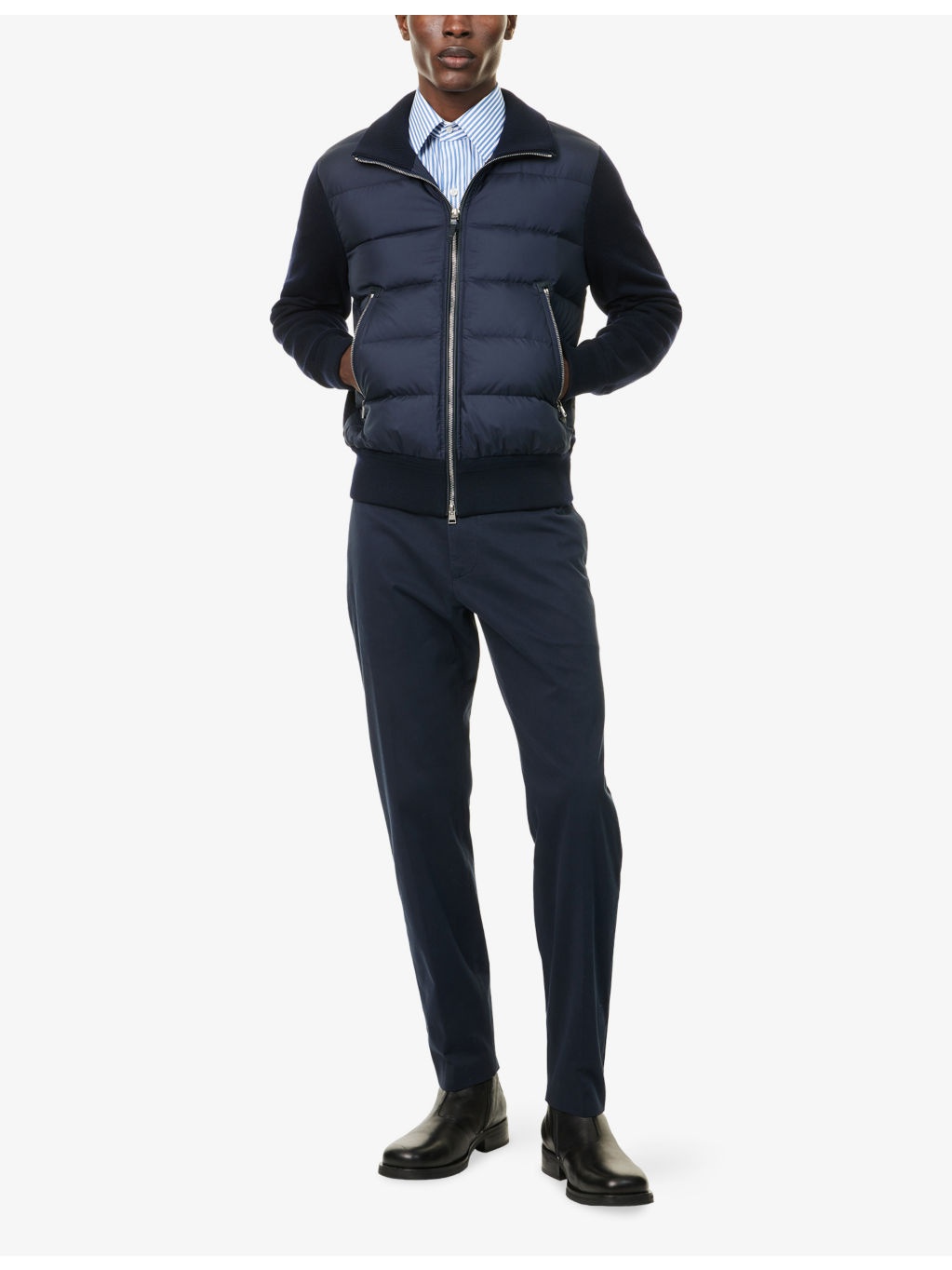Zipped Knit-Sleeve Shell-Down Jacket - 2