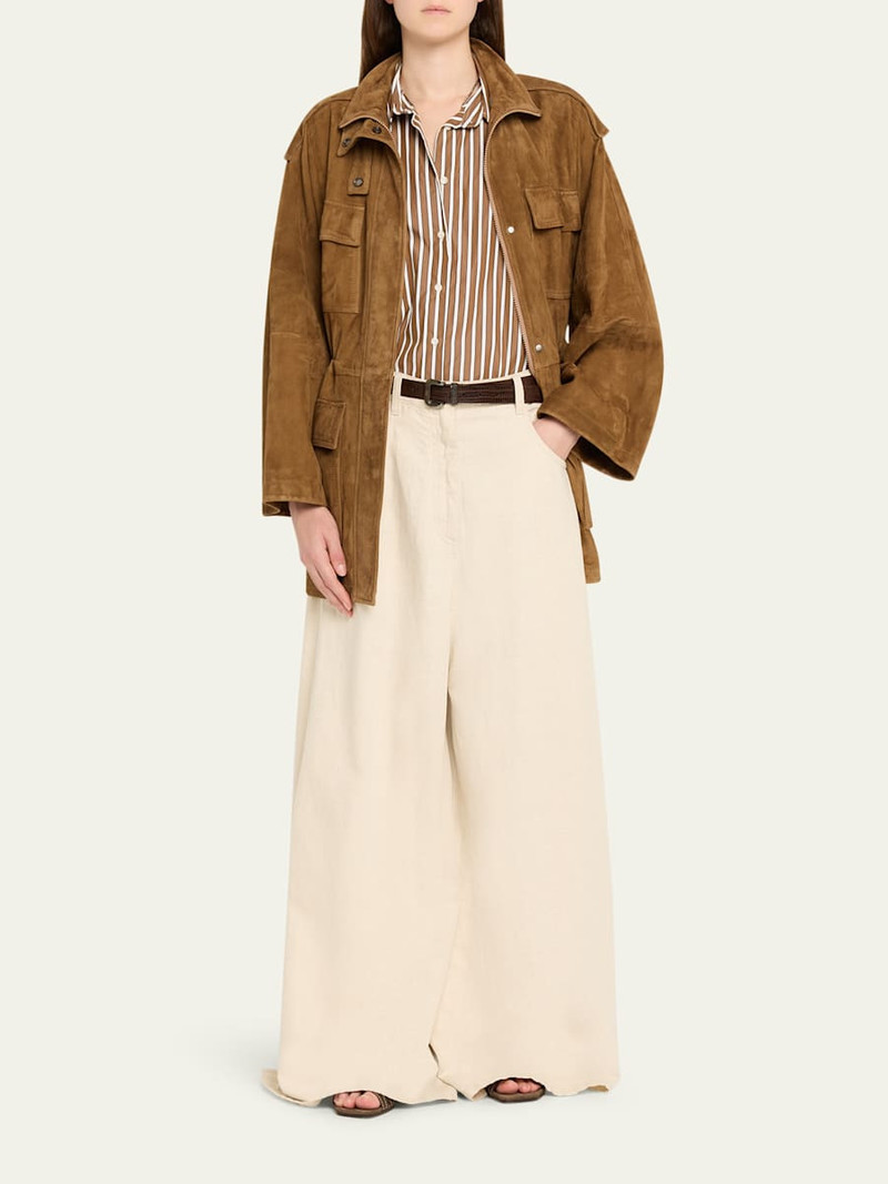 Brunello Cucinelli Garment Dyed Twill Maxi Wide-Leg Jeans outlook