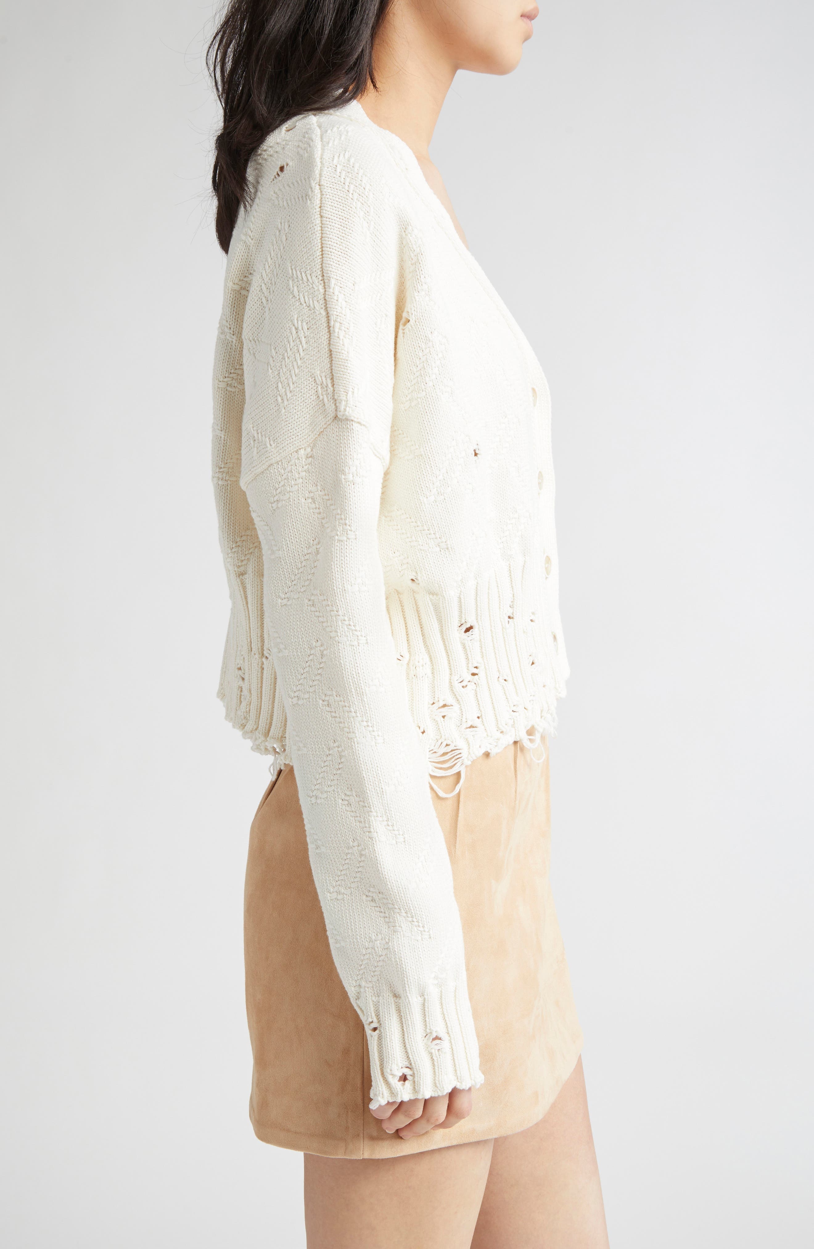 Marni Dishevelled Cotton Crop Cardigan in 00W01 Lily White at Nordstrom - 4