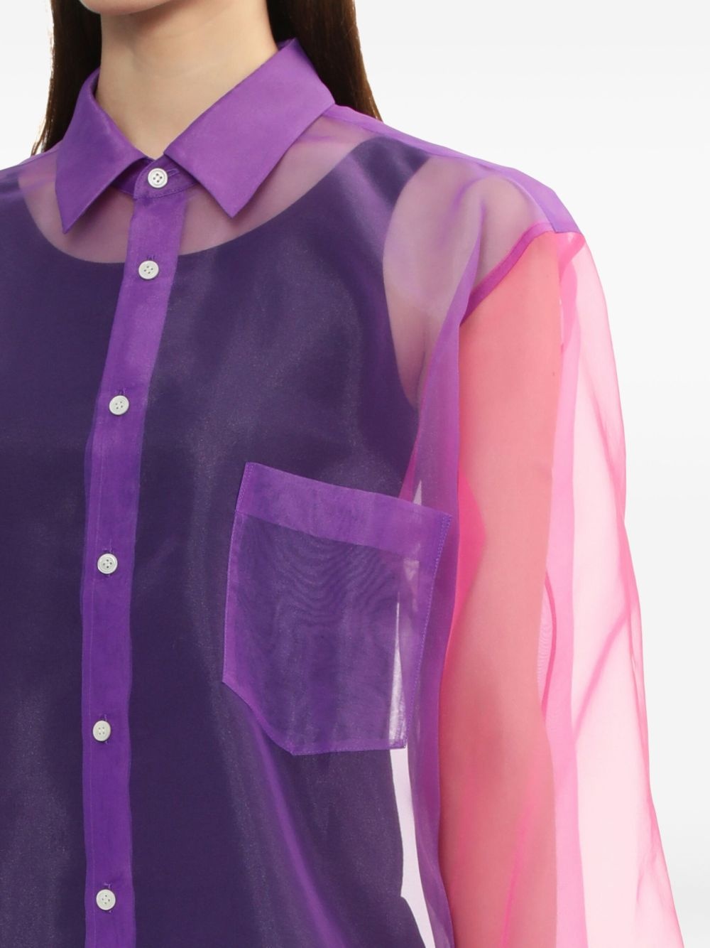colour-block sheer shirt - 5