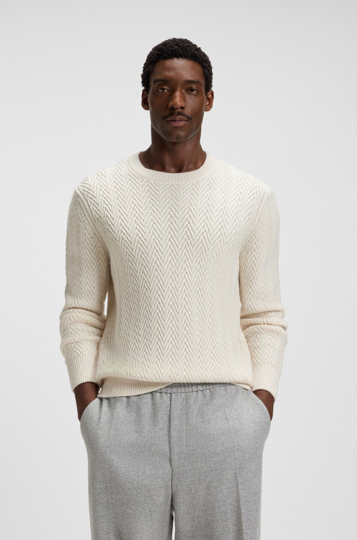 VIRGIN-WOOL SWEATER WITH HERRINGBONE STRUCTURE - 2
