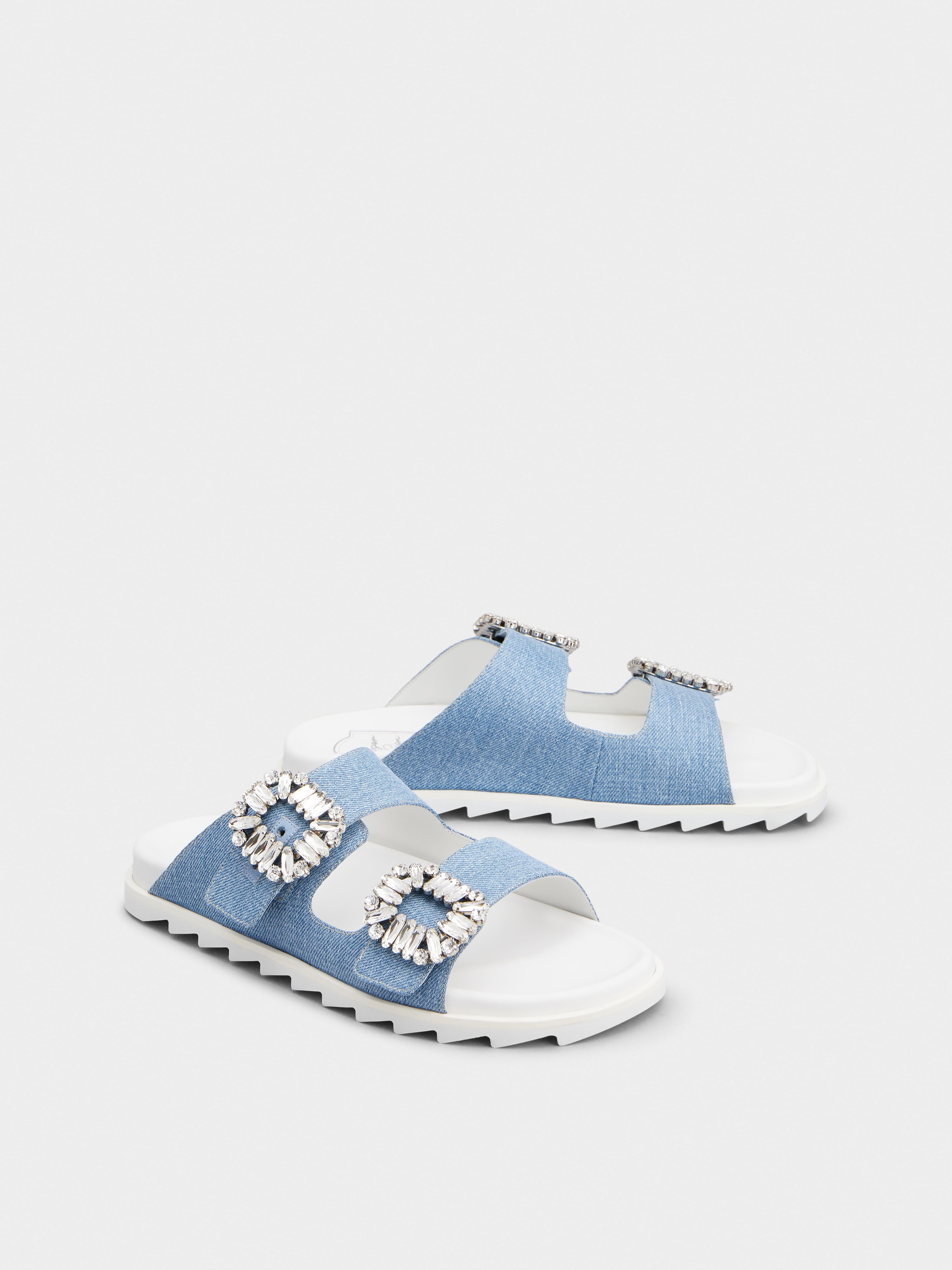 Slidy Viv' Strass Buckle Mules in Denim - 2