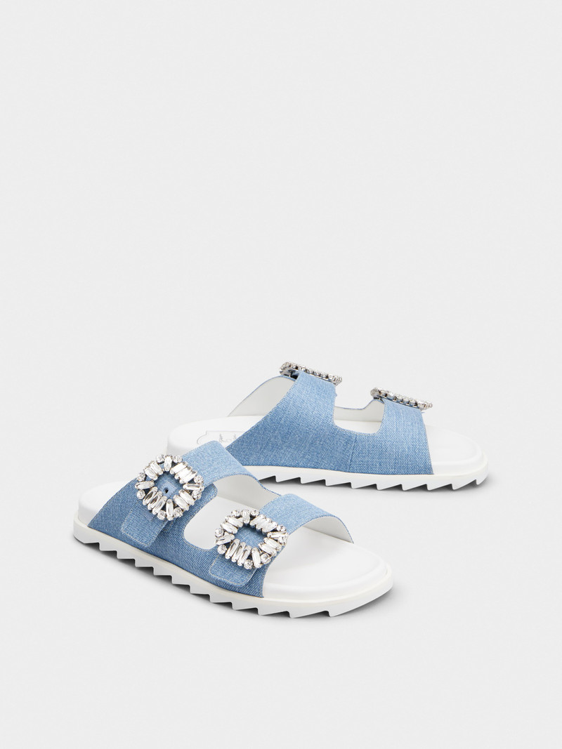 Roger Vivier Slidy Viv' Strass Buckle Mules in Denim outlook