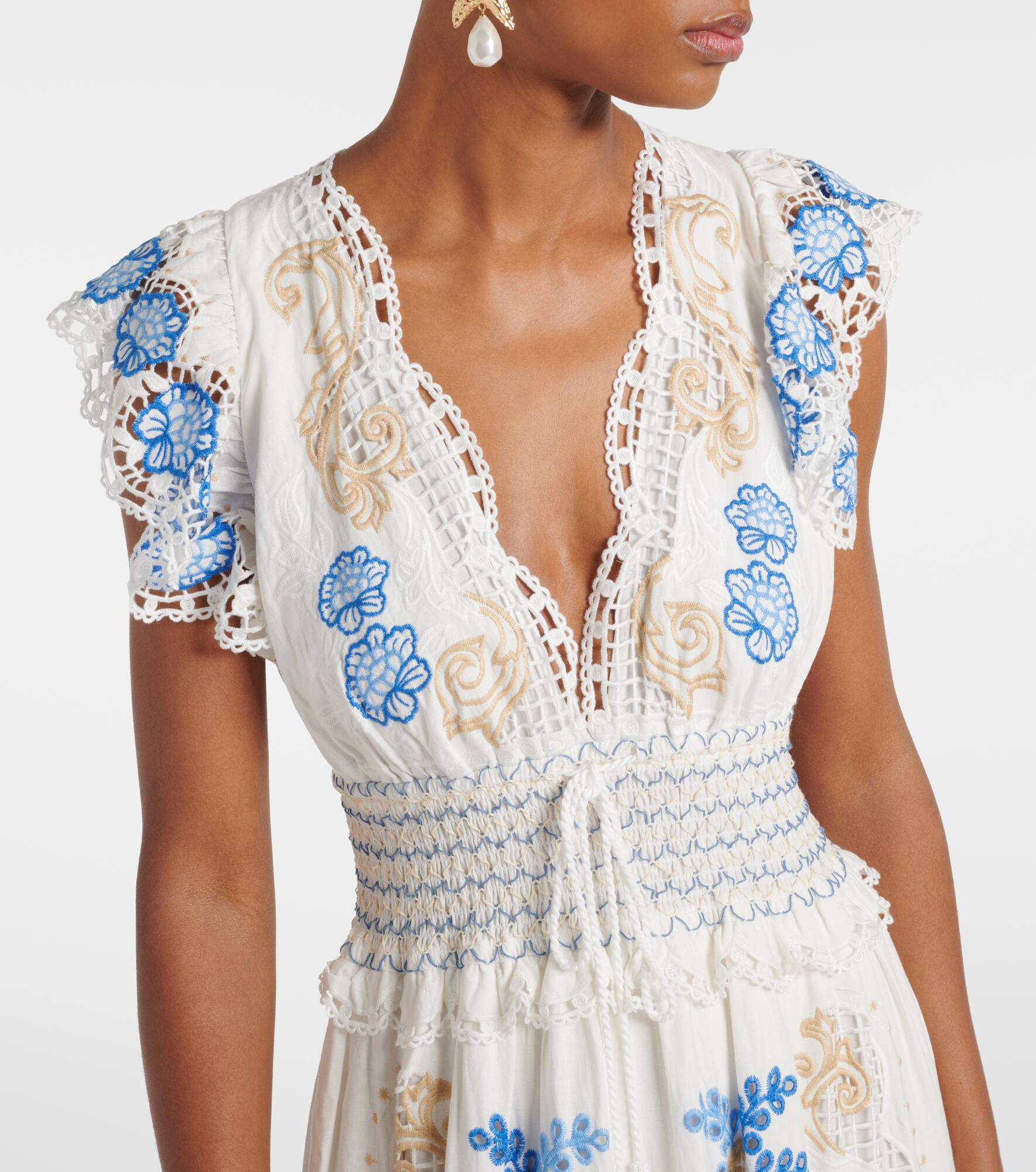 Embroidered linen-blend maxi dress - 4