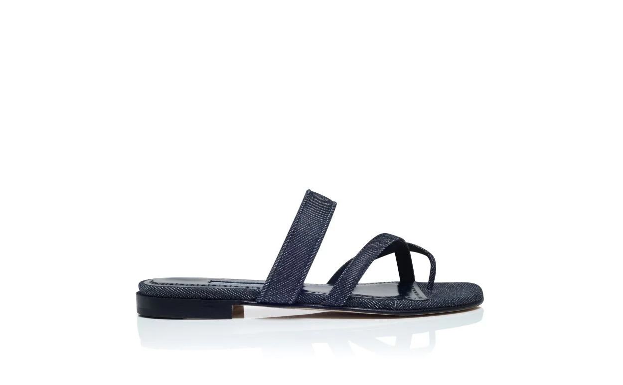 Dark Blue Chambray Flat Sandals - 1