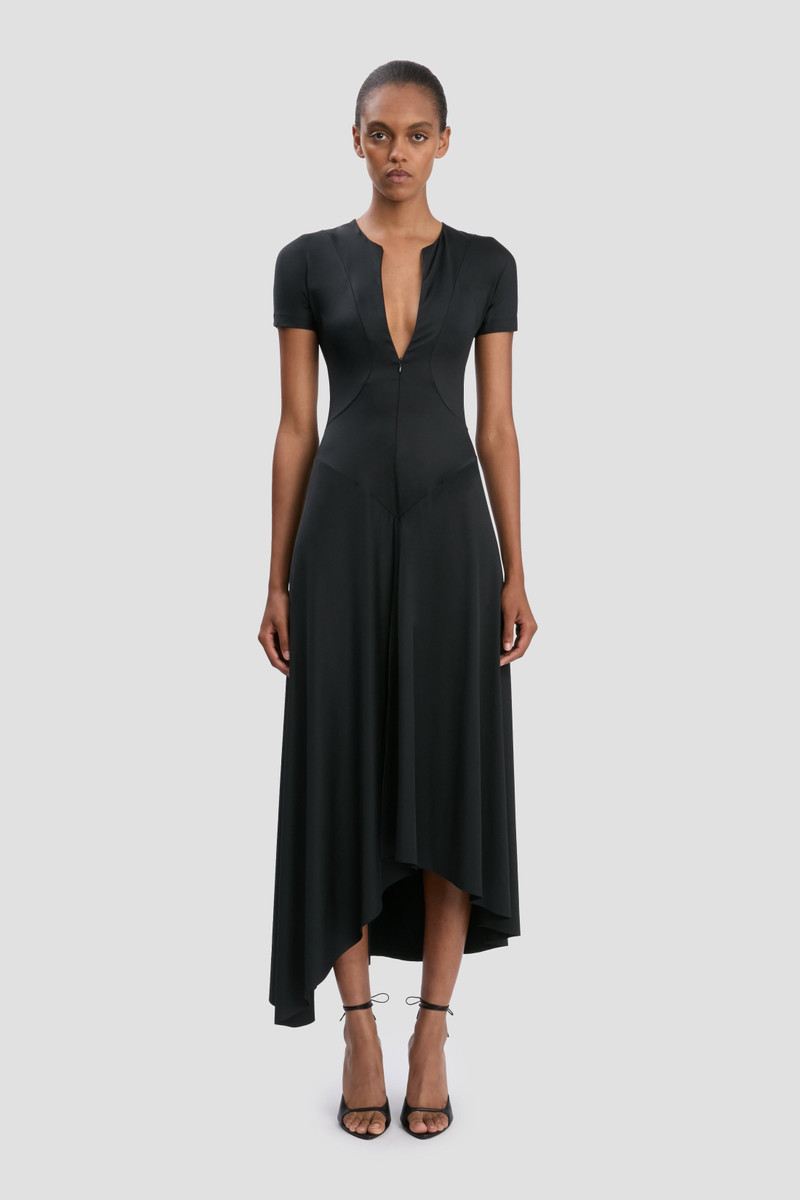 Victoria Beckham Zipped Front Midi Dress In Black outlook
