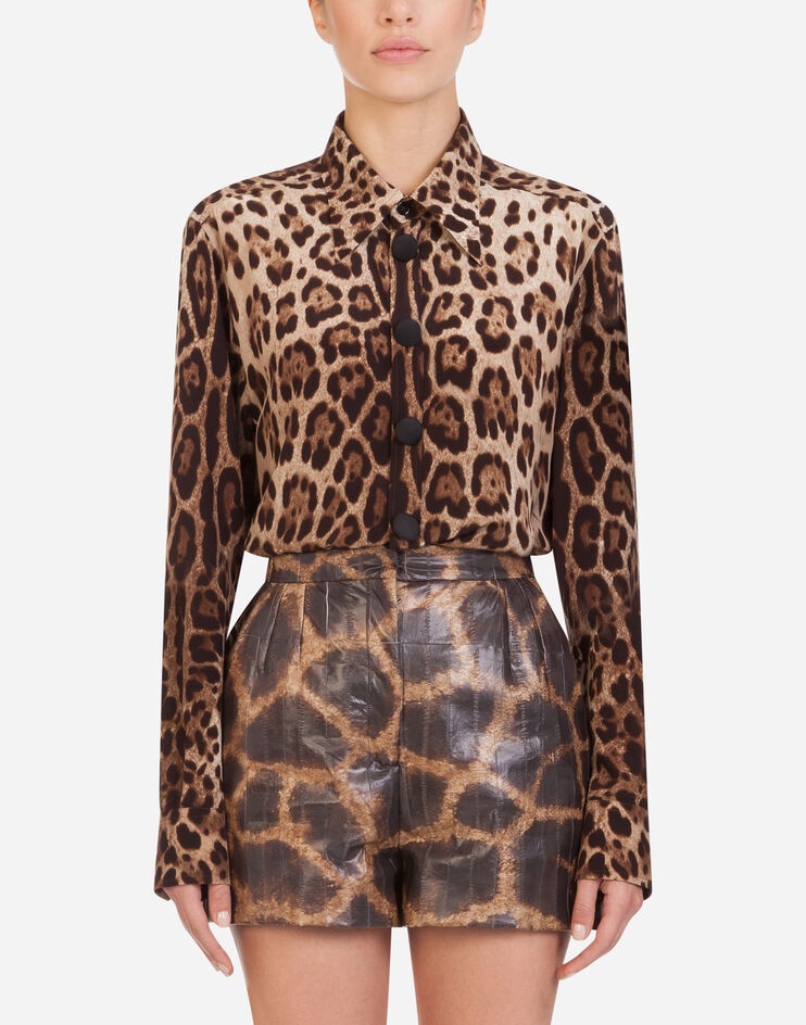 Crêpe de chine shirt with leopard print - 1