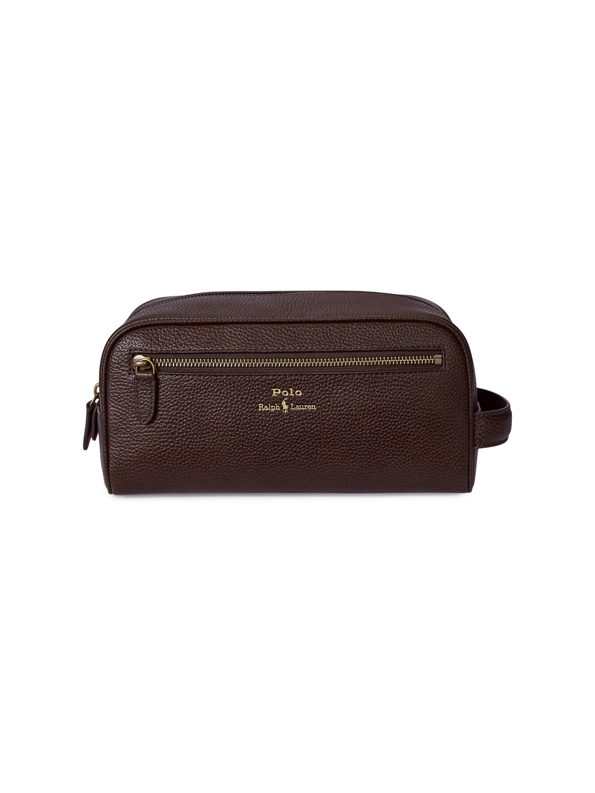 Medium Pebbled Leather Toiletry Bag - Dark Brown - 1