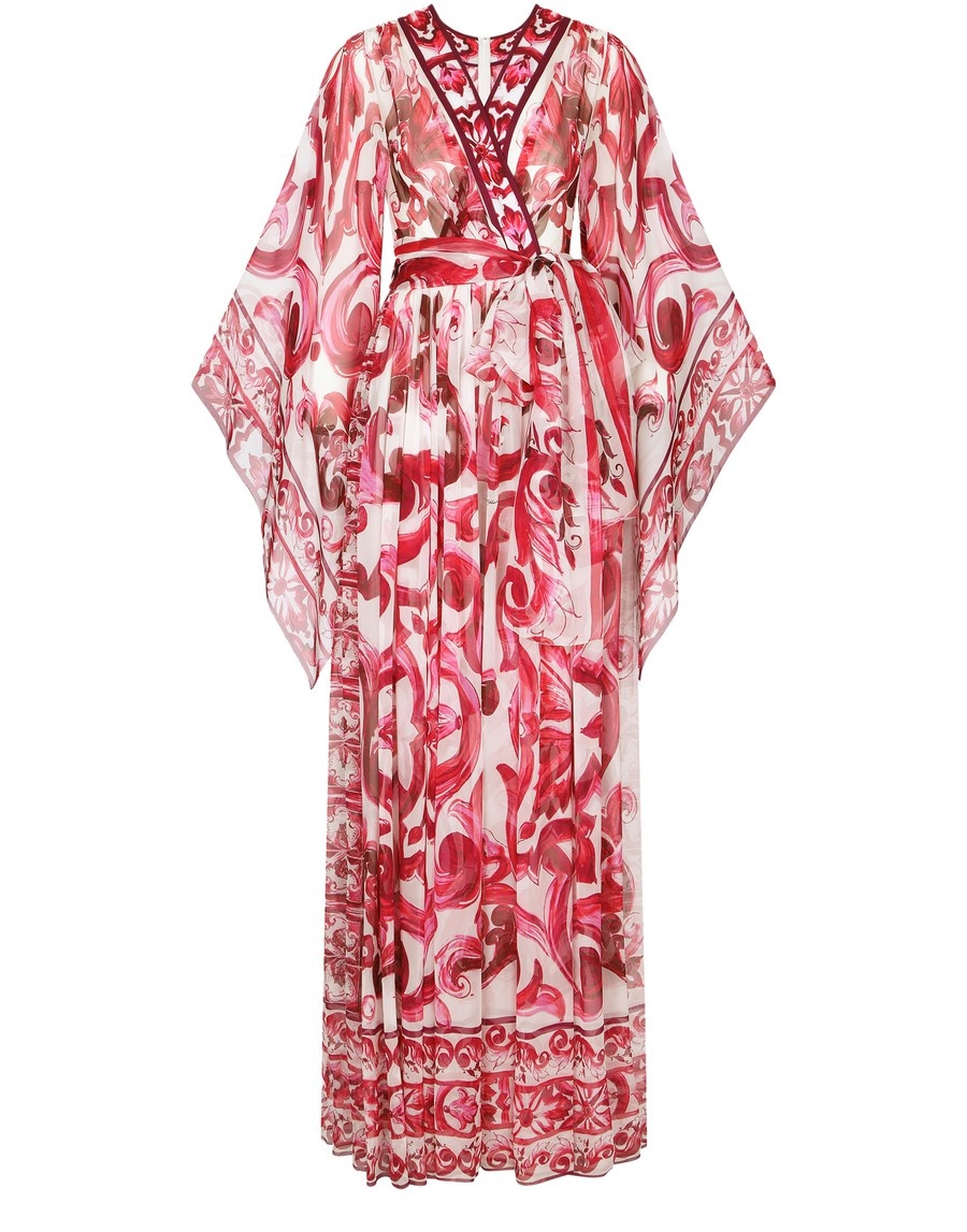 Long Chiffon Maiolica Printed Dress - 1