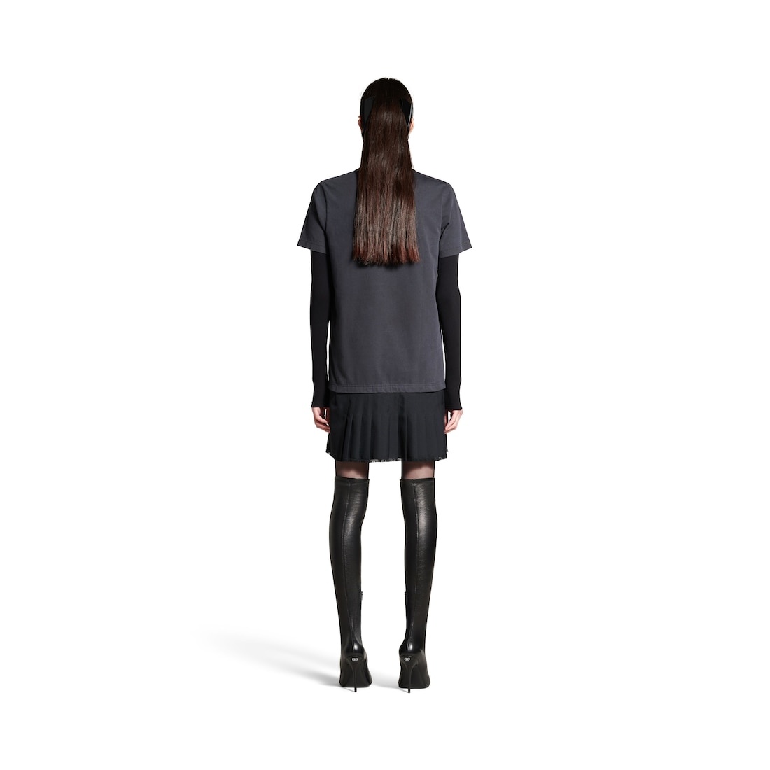 Women's Layered T-shirt Dress in Black - 4