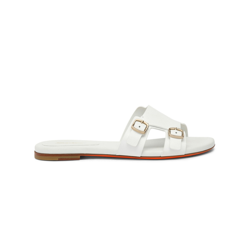 Women's white leather double-buckle Didi slide sandal - 1