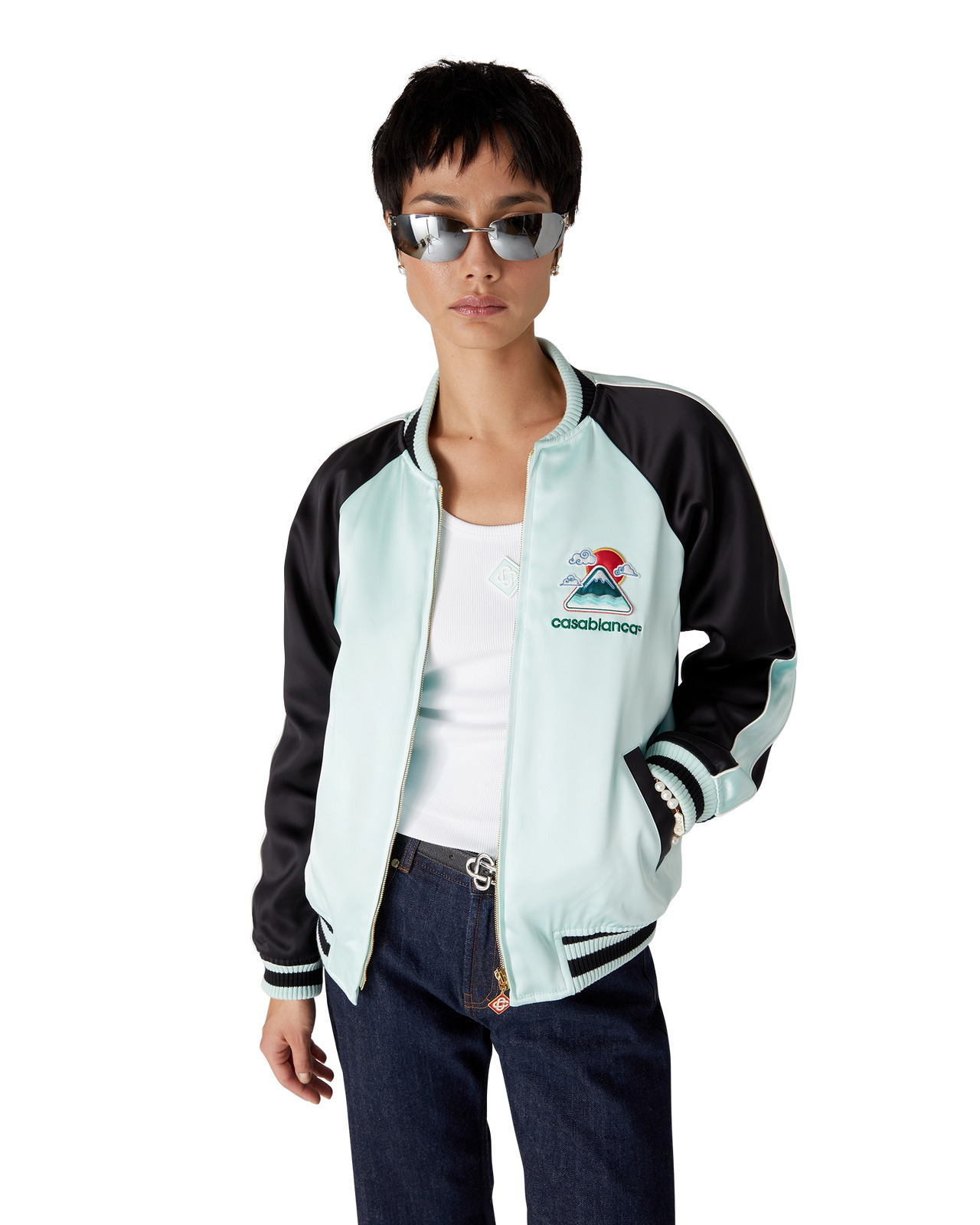 Embroidered Satin Bomber Jacket - 4