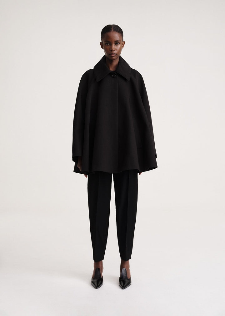 Shearling collar gabardine jacket black - 5