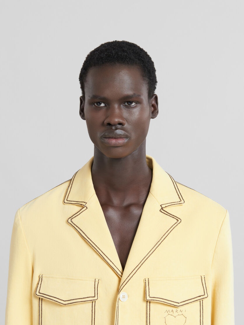 YELLOW ORGANIC DENIM BLAZER WITH CONTRAST STITCHING - 4