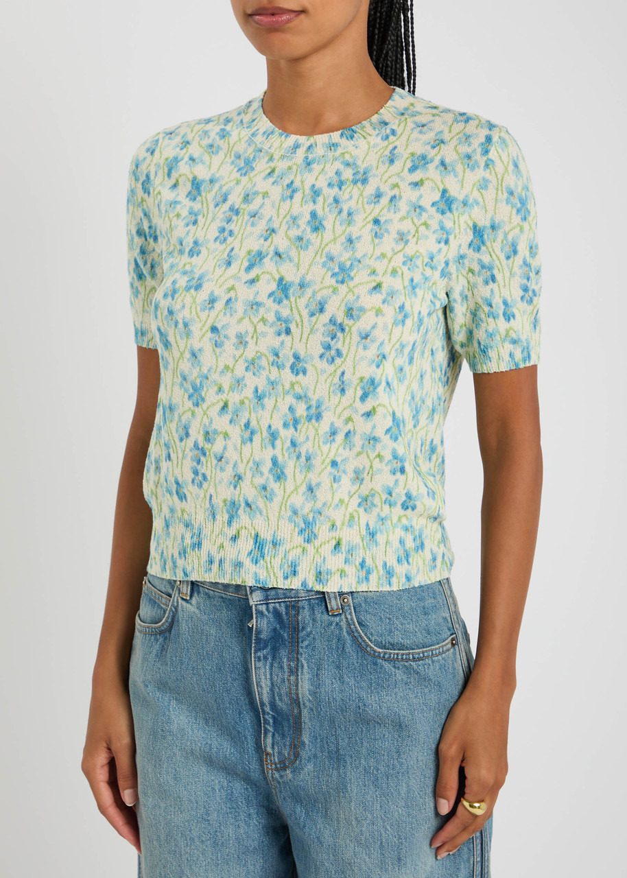 Loewe Floral-intarsia Textured Cotton-blend top - 2