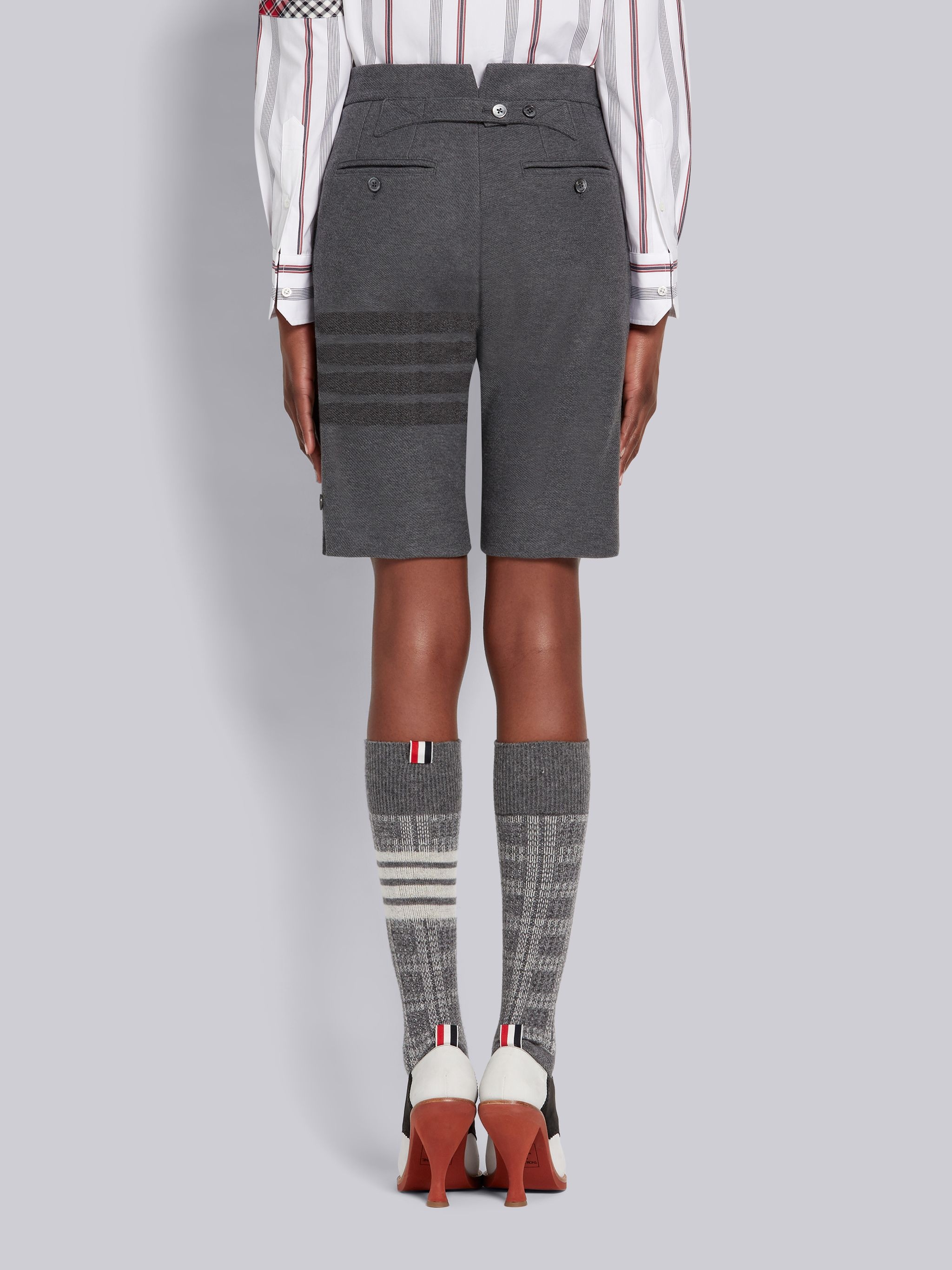 Medium Grey Double Face Tech Twill Tonal 4-Bar Bermuda Shorts - 2