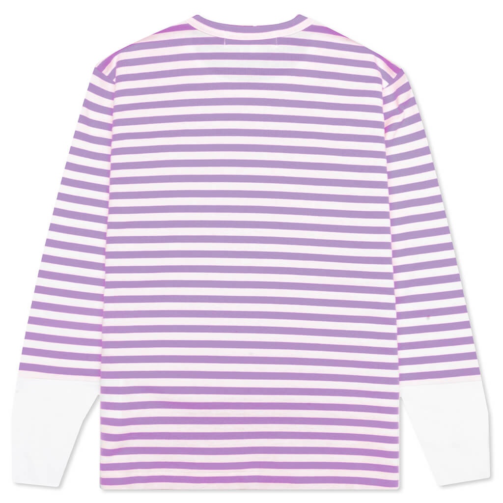 WOMEN'S STRIPED WHITE SLEEVE L/S T-SHIRT - PURPLE - 2