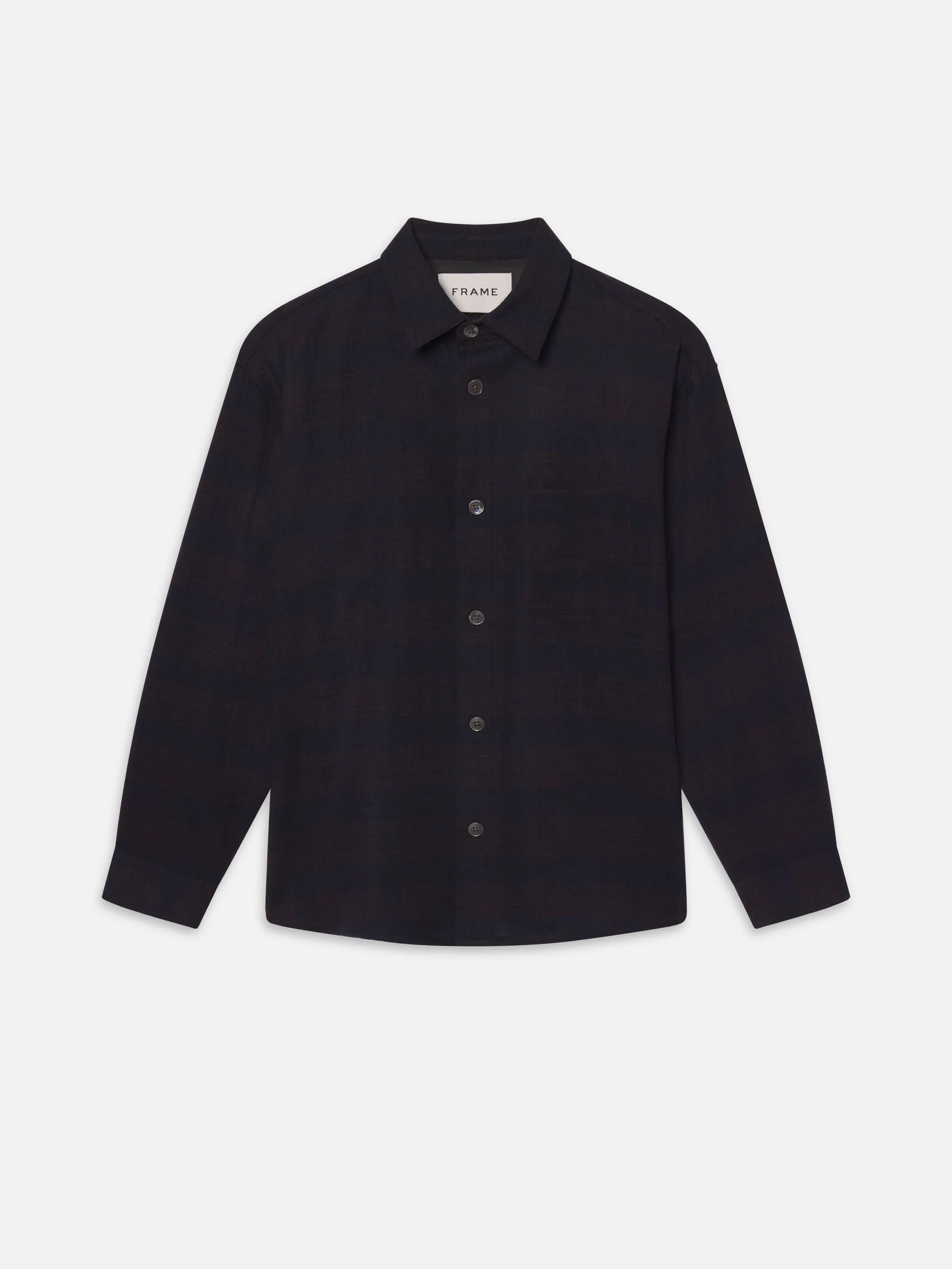Wool Blend Plaid Shirt in Navy Multi - 1