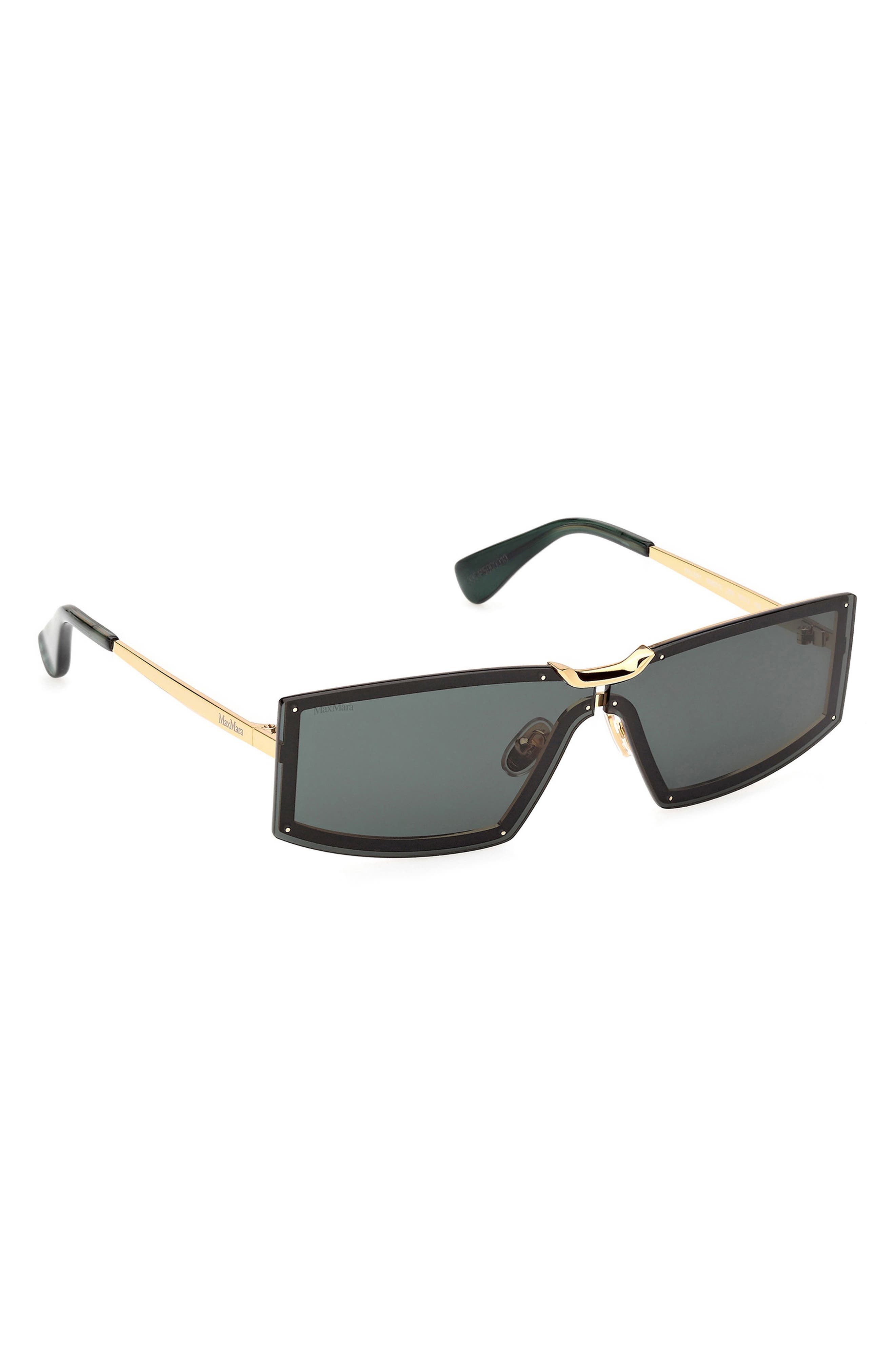 Max Mara 68mm Oversize Rectangular Sunglasses in Gold/Strpd Emerald /Emerald at Nordstrom - 6
