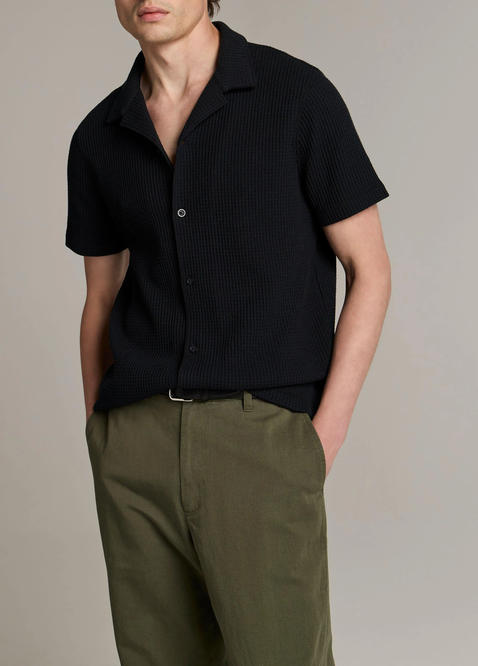 Macro-Waffle Cotton-Blend Cabana Shirt - 1