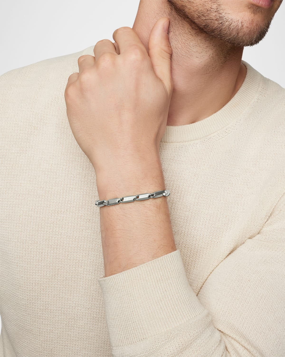Men's Faceted Chain Link Bracelet in Silver, 3mm - 6