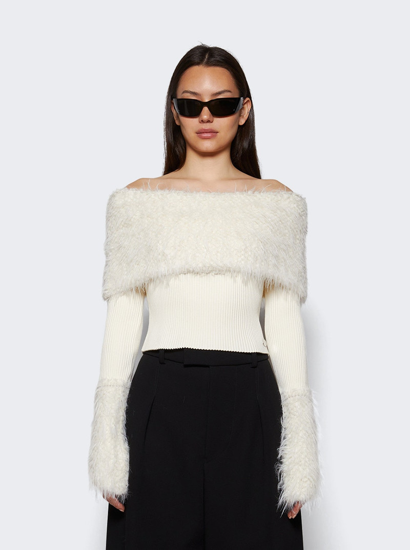 Jean Paul Gaultier Ribbed Knit And Fuzzy Sweater Ecru outlook