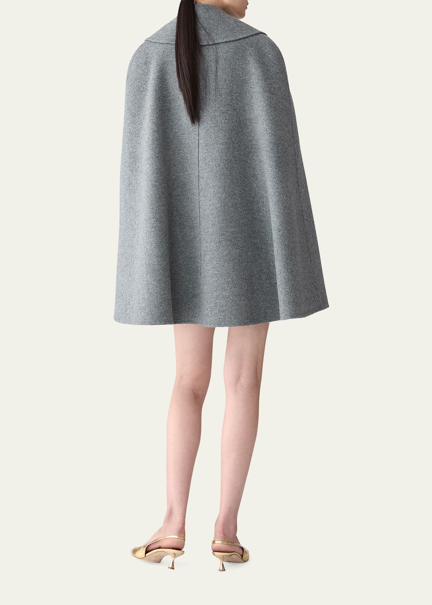 Flower-Button Double-Breasted Wool Cape - 3