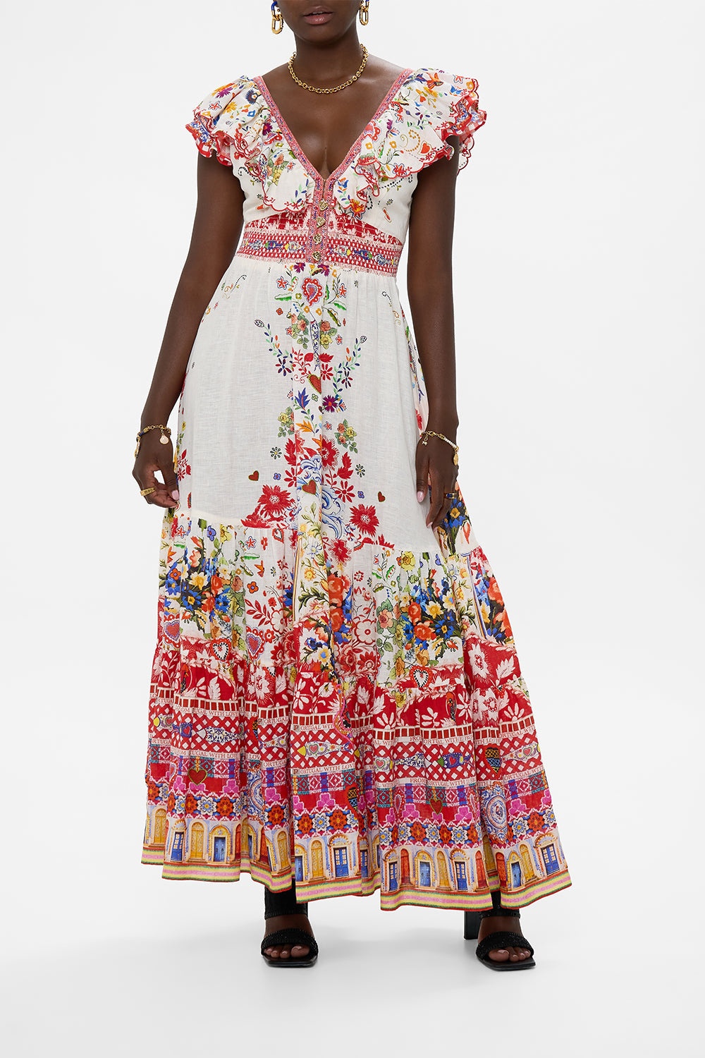 TIERED DRESS WITH NECK FRILL - 2