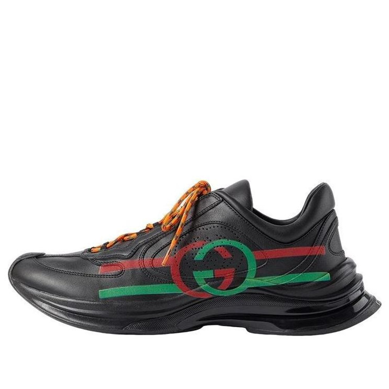 Gucci Run Side-Stripe Lace-Up Sneakers 'Black Red Green' 721111-UHH20-1000 - 1
