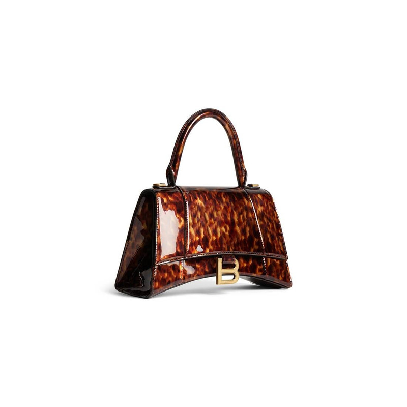 BALENCIAGA Women's Hourglass Small Handbag Tortoise Shell Print in Brown outlook