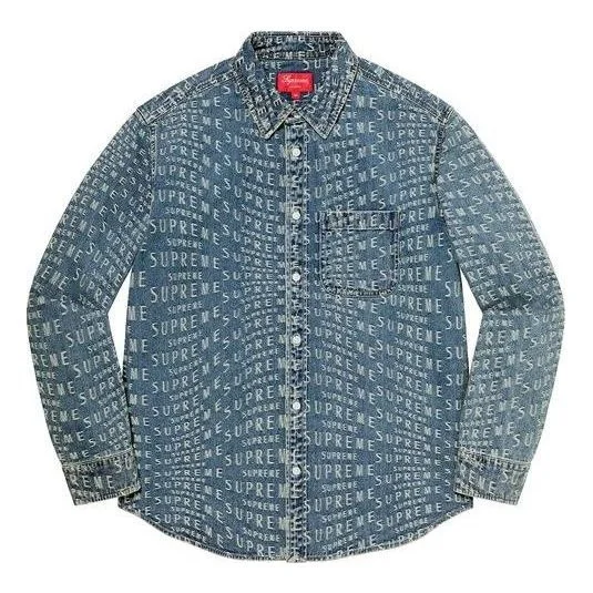Supreme Warp Jacquard Logos Denim Shirt 'Teal White' SUP-SS21-697 - 1