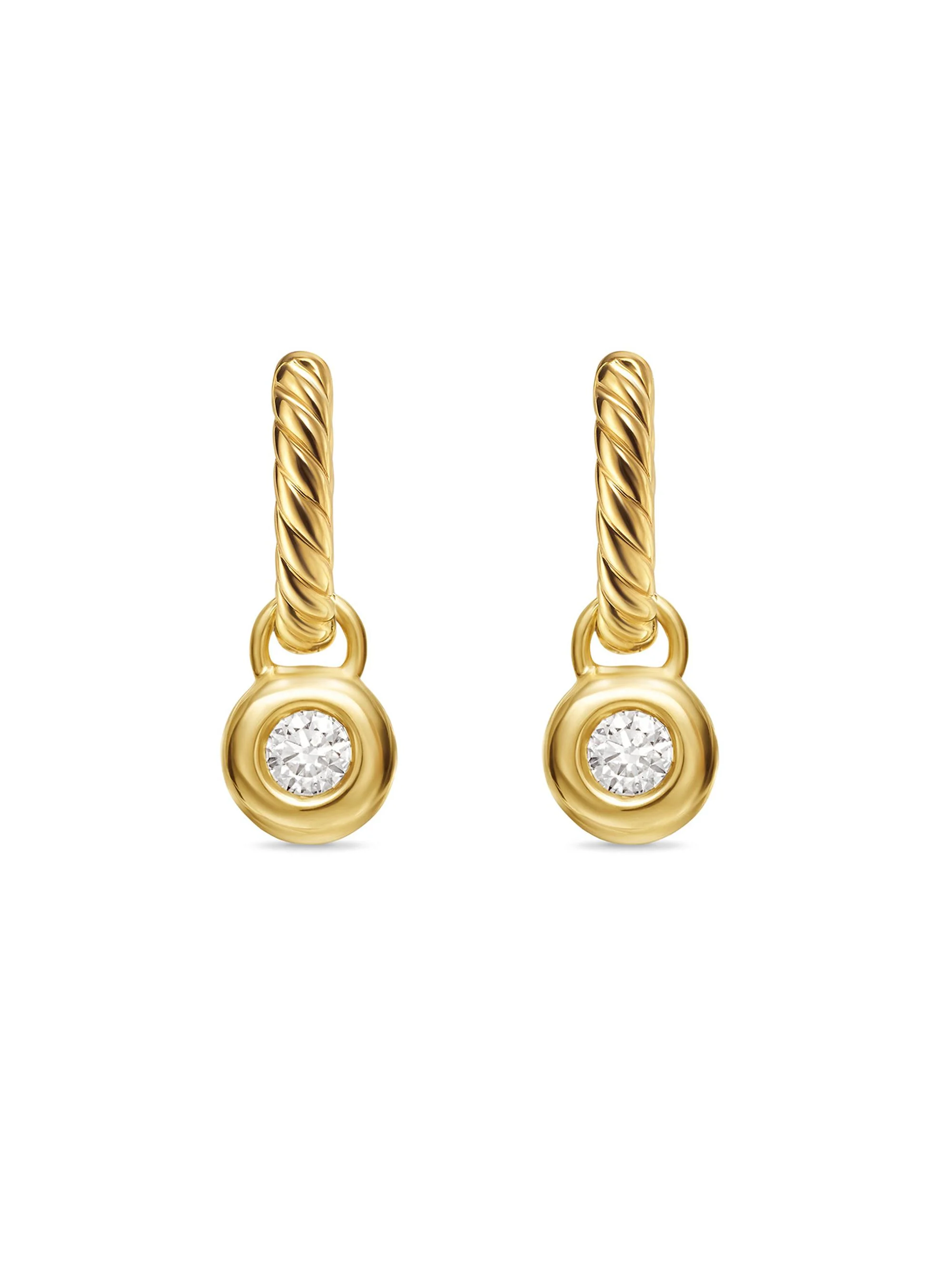 Women's Petite Cable Huggie Drop Earrings in 18K Yellow Gold with Diamonds, 17.5MM - Diamond - 1