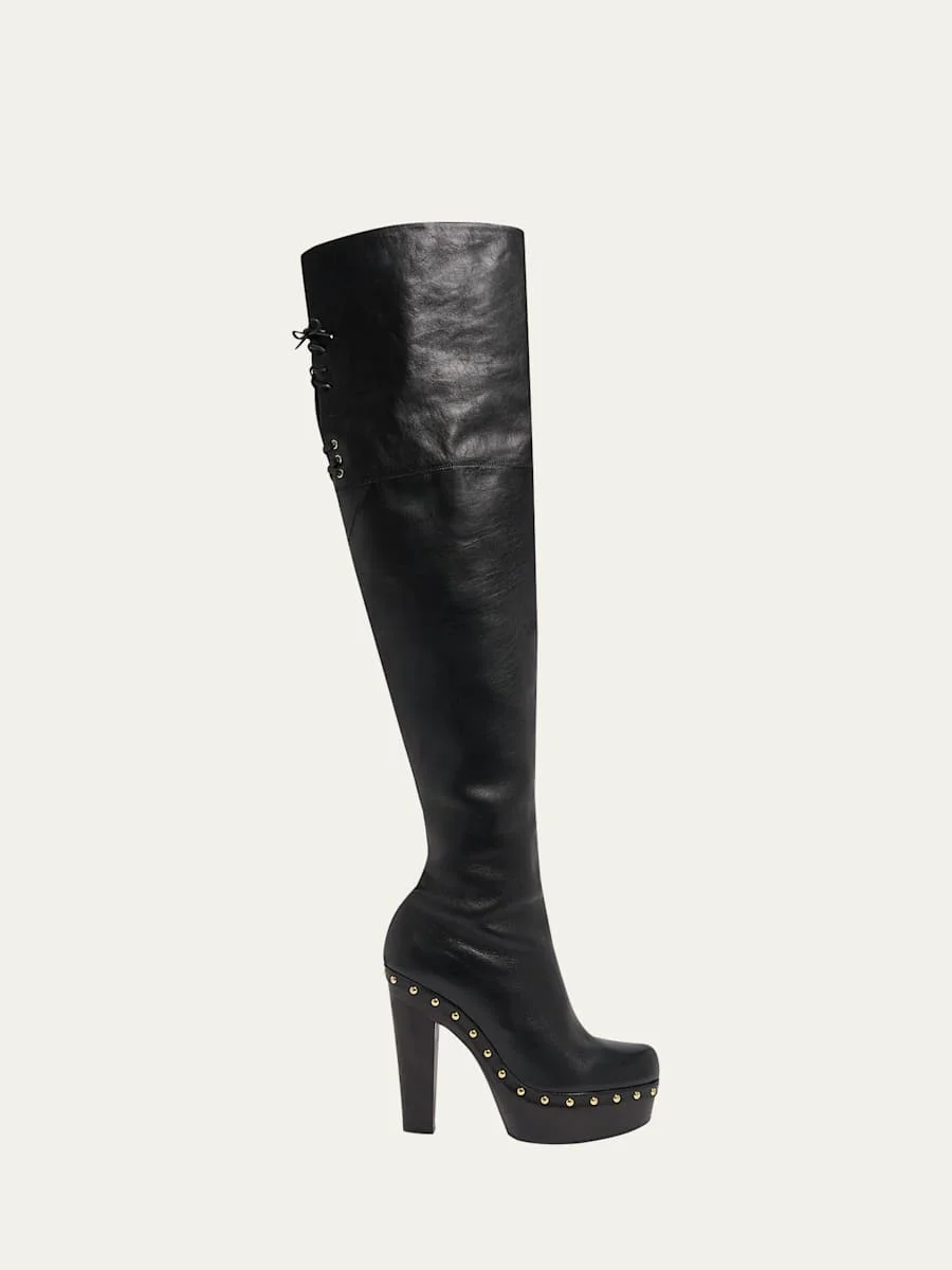 Lola Leather Over-the-Knee Clog Boots - 1