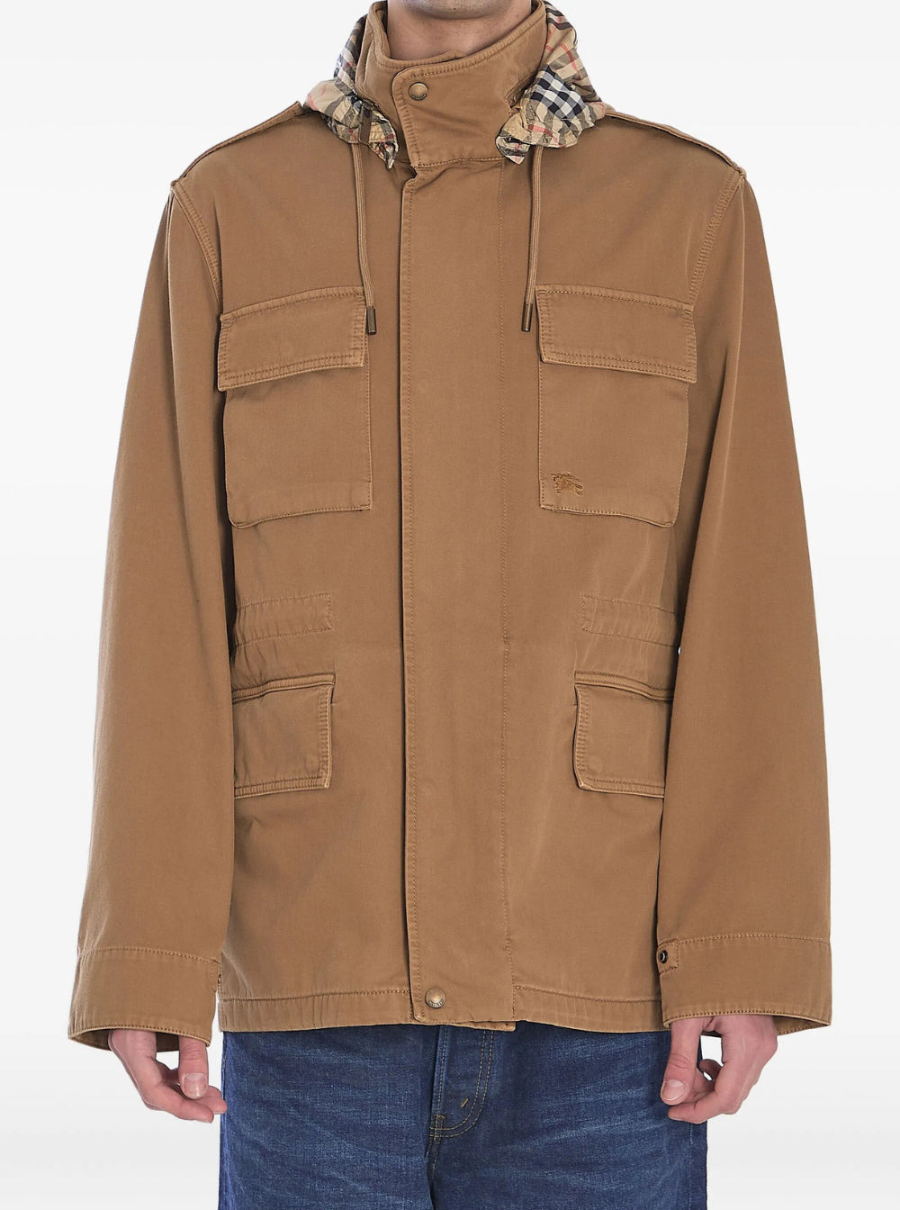 Burberry Men Beige High Neck Jacket With Ekd Embroidery On The Front In Cotton Man - 4