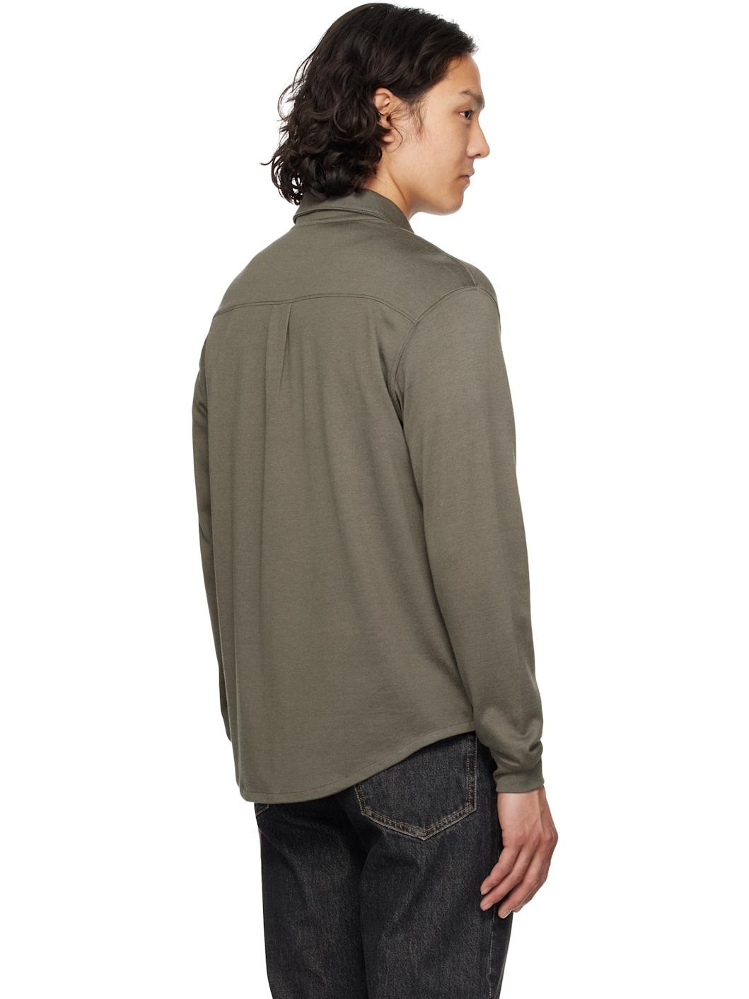 Khaki Long-Sleeve Jersey Button Down Shirt - 3
