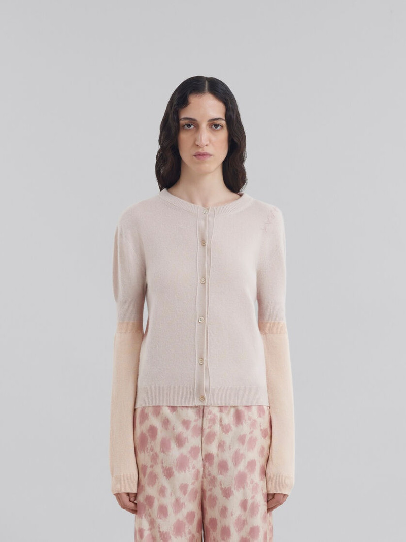 Marni PEACH PINK WOOL AND CASHMERE COLOR BLOCK CARDIGAN outlook