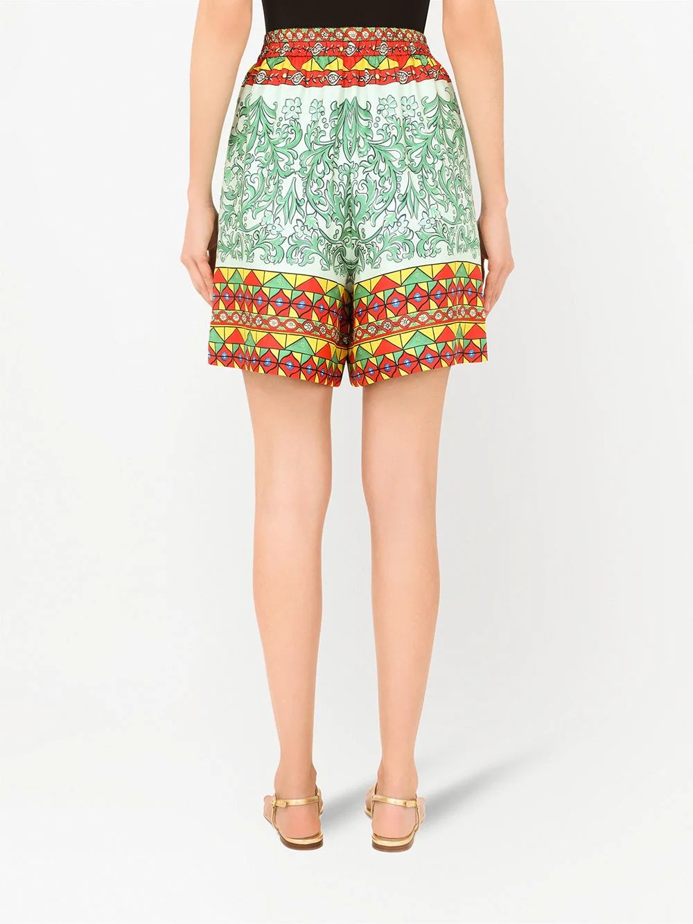 high-waisted geometric-print shorts - 4