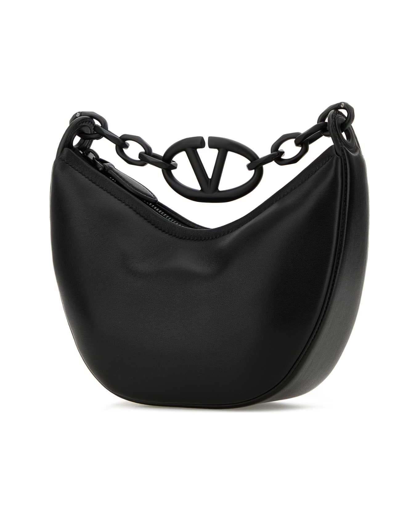 Black Leather Hobo Vlogo Moon Handbag - 2