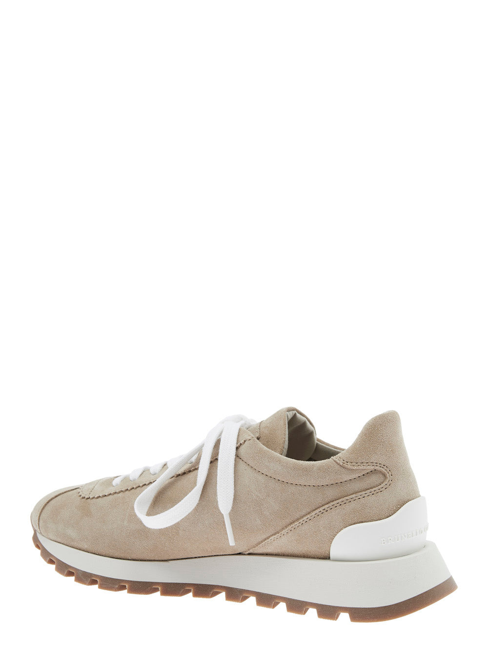 Brunello Cucinelli Women Beige Low Top Sneakers With Monil Detail On The Side And Embossed Logo Lett - 3