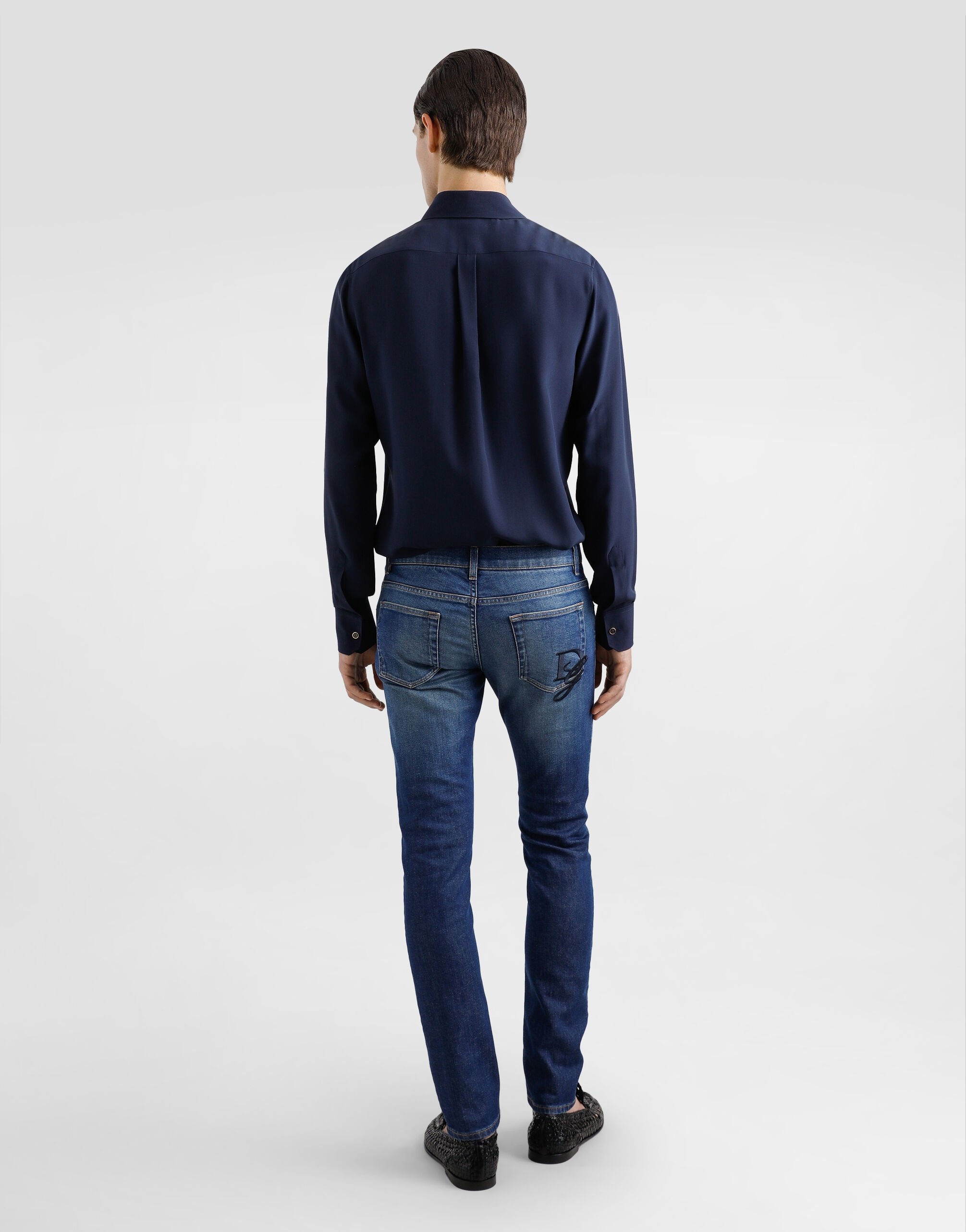 Skinny stretch cotton jeans with logo embroidery - 3