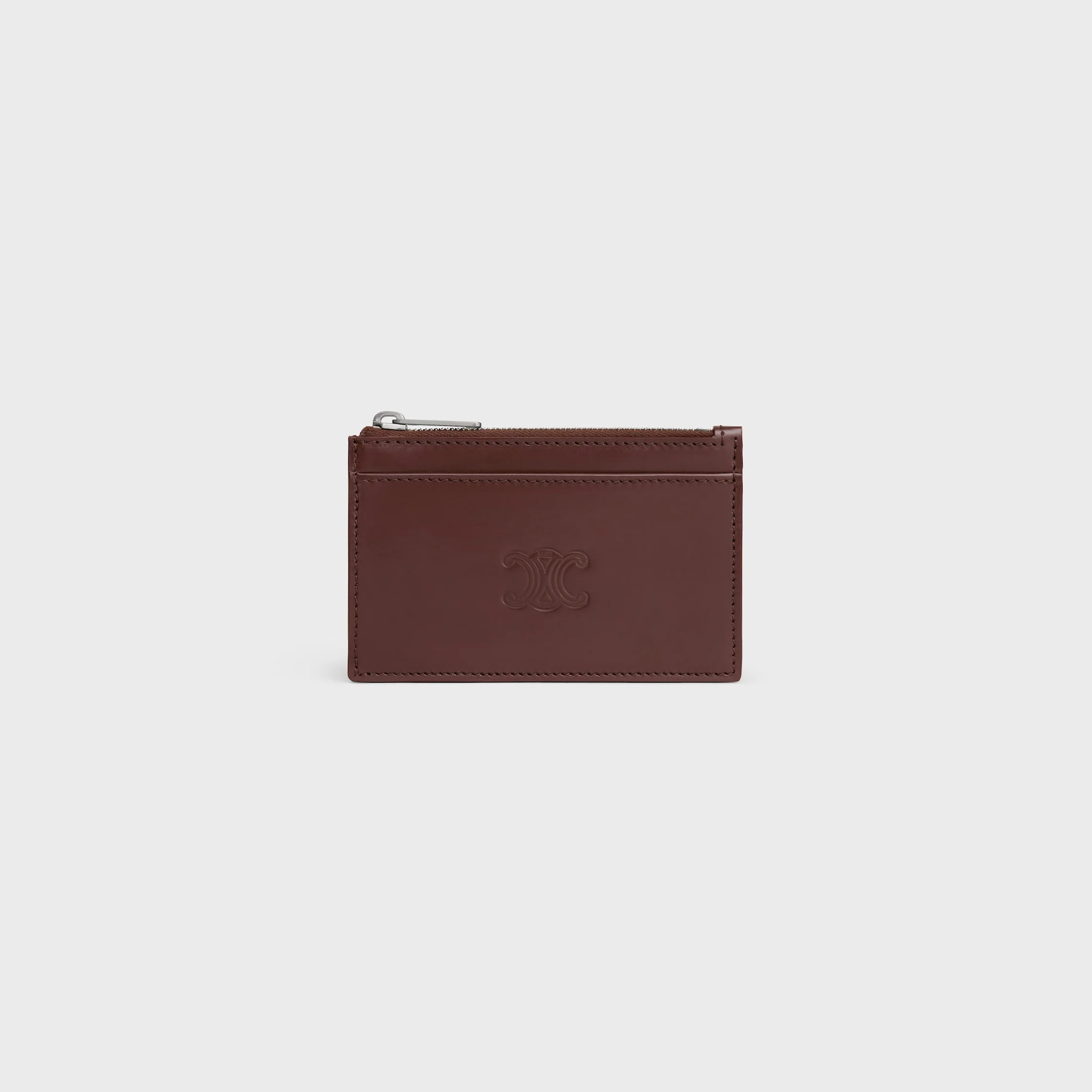 Zipped Card Holder in Satinated calfskin with triomphe embossed - 1