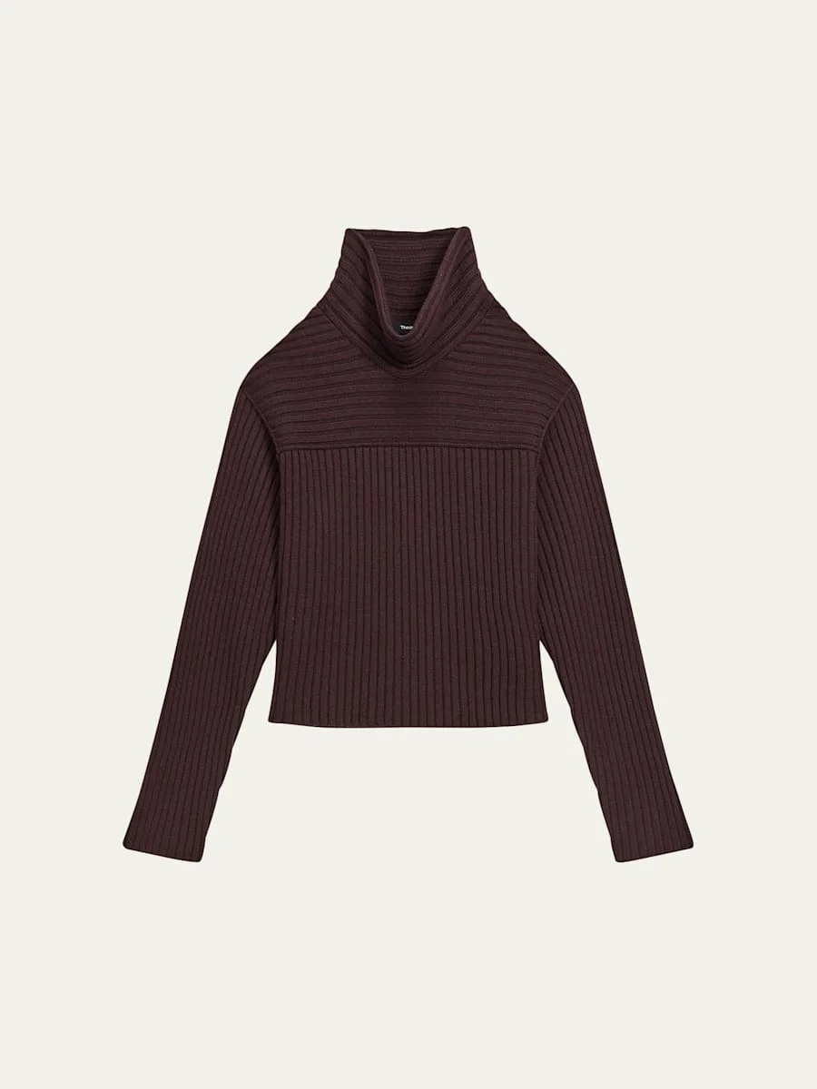 Wool Knit Long-Sleeve Turtleneck Top - 1