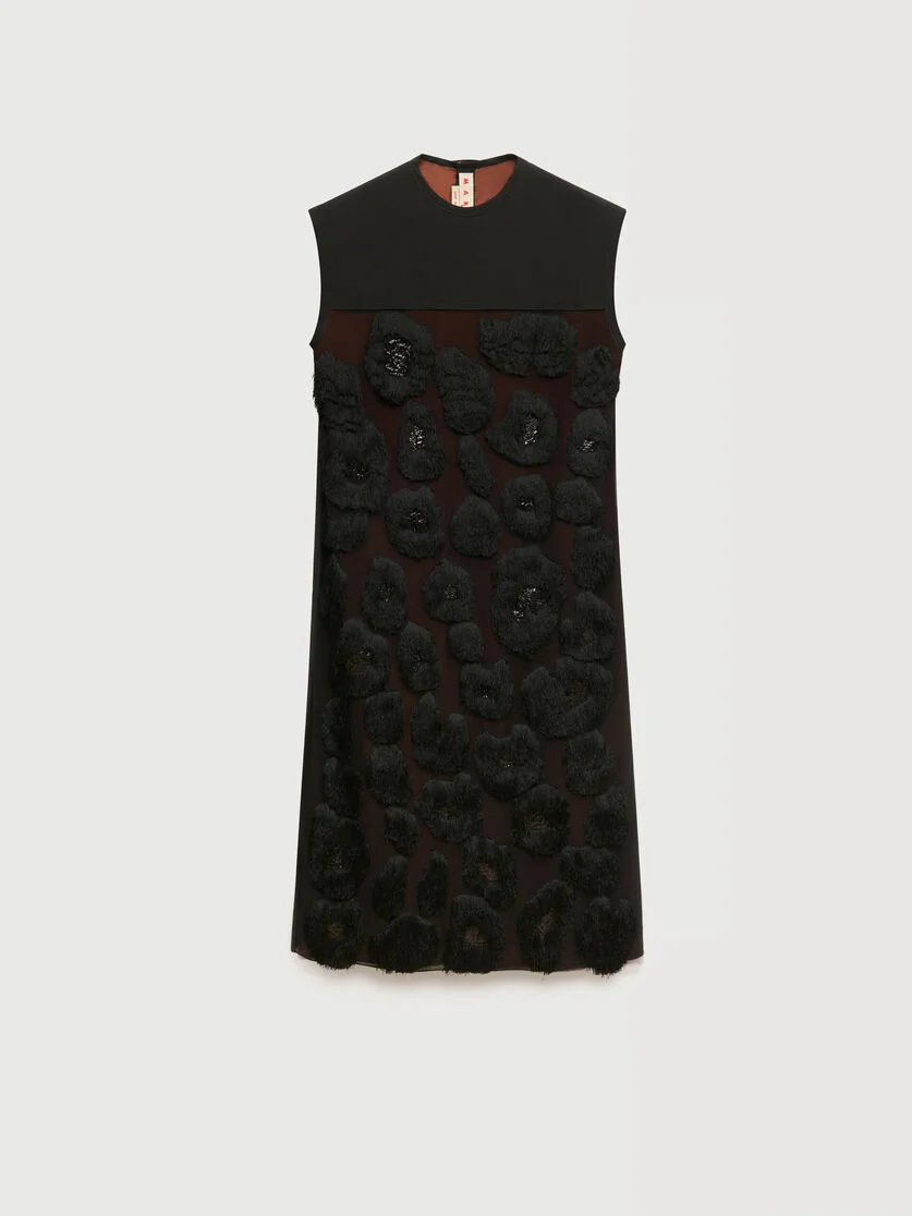 BLACK GEORGETTE DRESS WITH SHAGGY CAMOUFLAGE MOTIF - 1