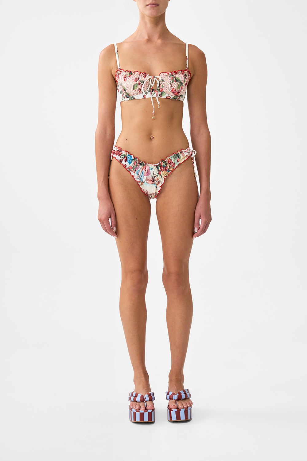 RUCHED SKIMPY BIKINI BOTTOM WITH TIE SIDES - 2