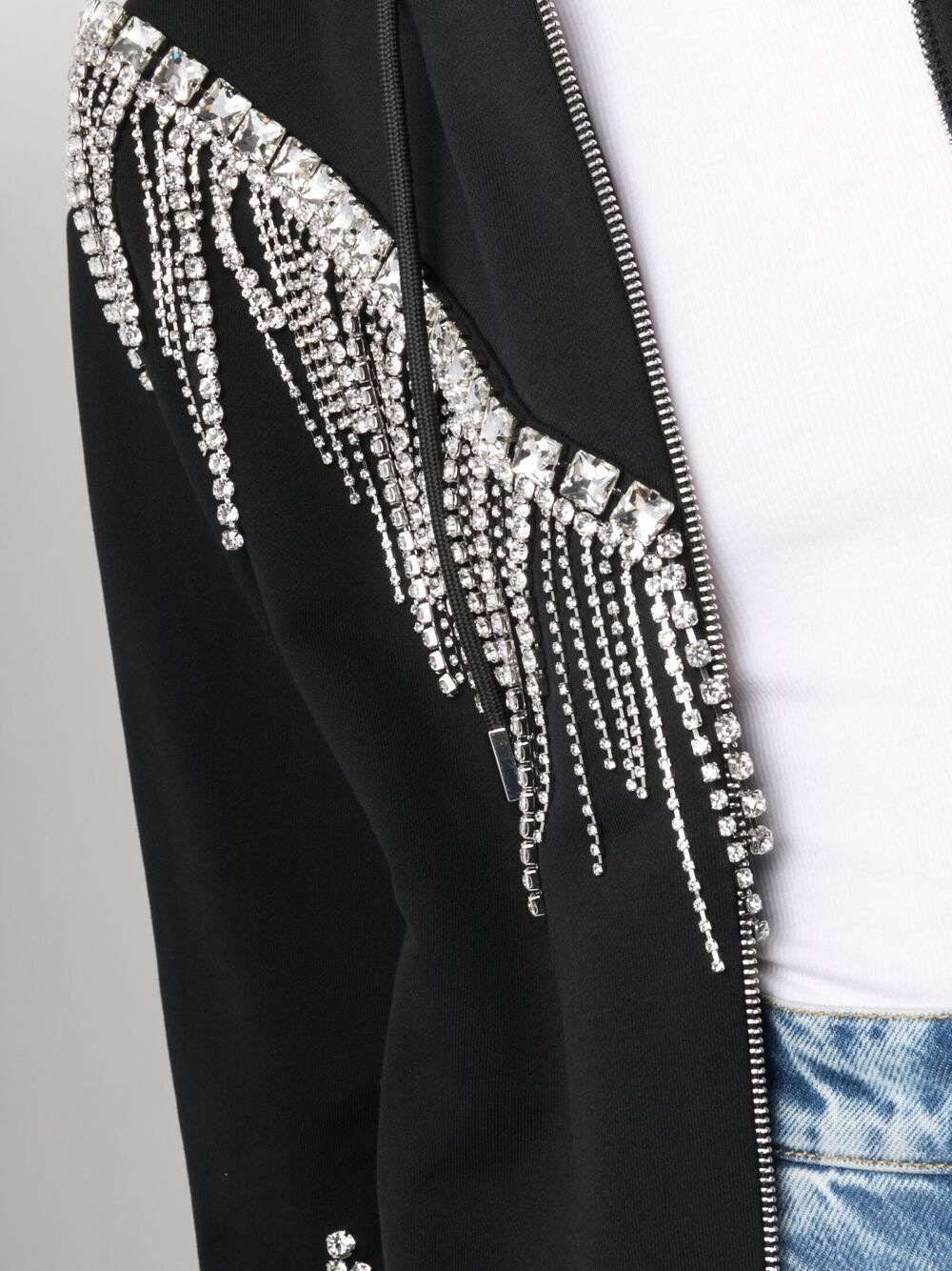 Crystal-fringe hooded zip-up - 5