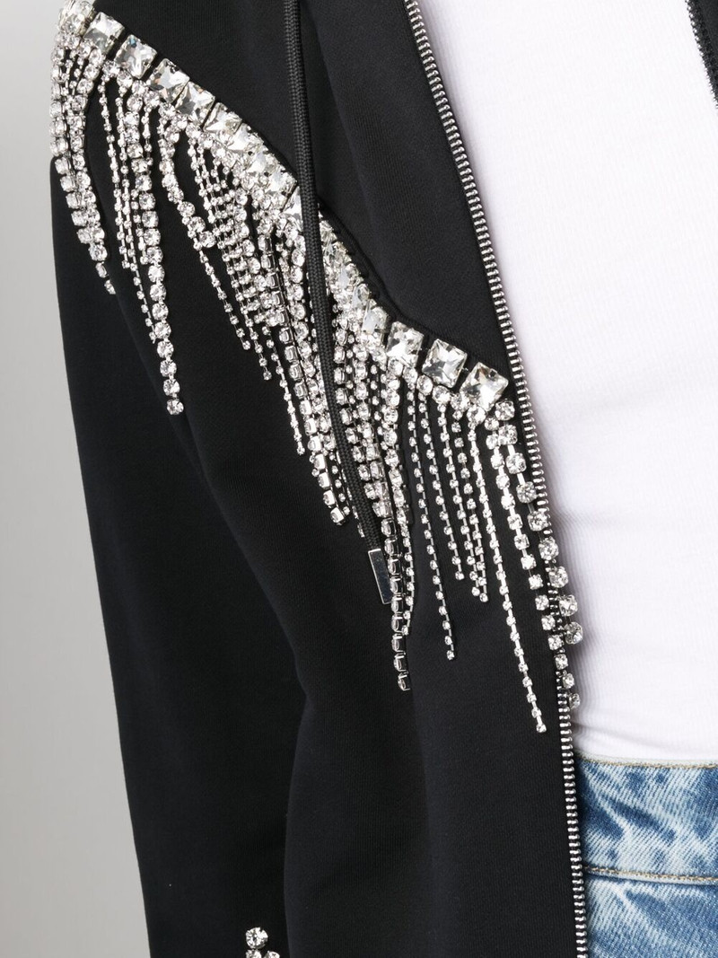 Crystal-fringe hooded zip-up 5