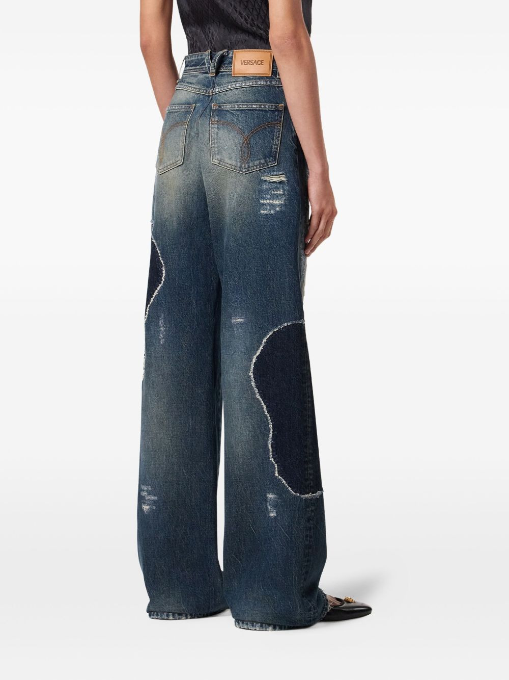 patchwork distressed-effect jeans - 4