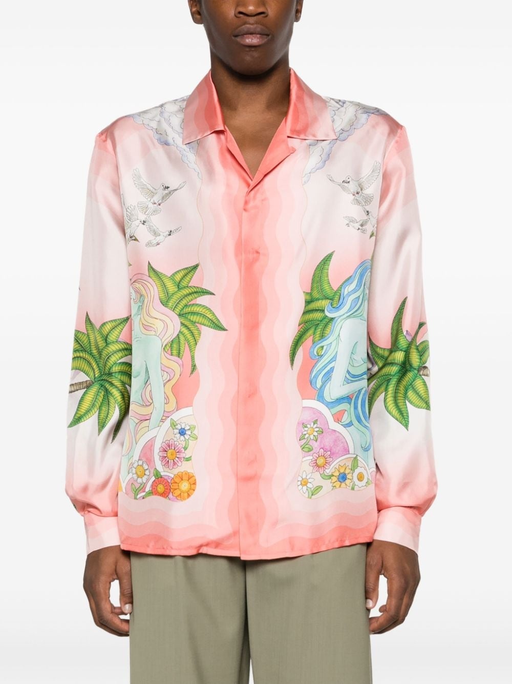 Paix Et Amour Tennis Club-print silk shirt - 2